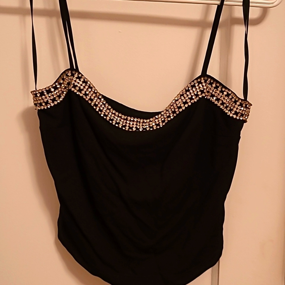 Gorgeous 2 pc black custom detailing dress pants and spaghetti string top